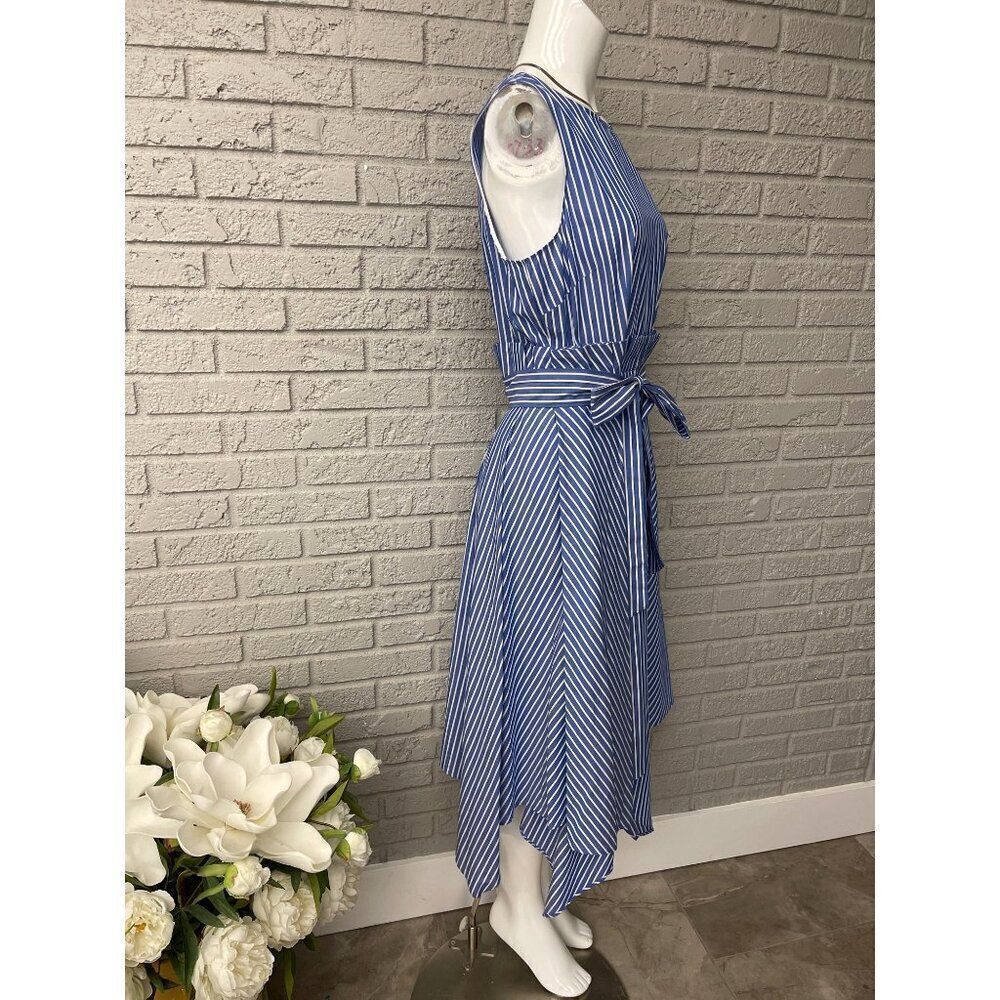 Tahari Arthur S Levine Women Sleeveless Striped Asymmetrical Dress Size 12 - Picture 5 of 9